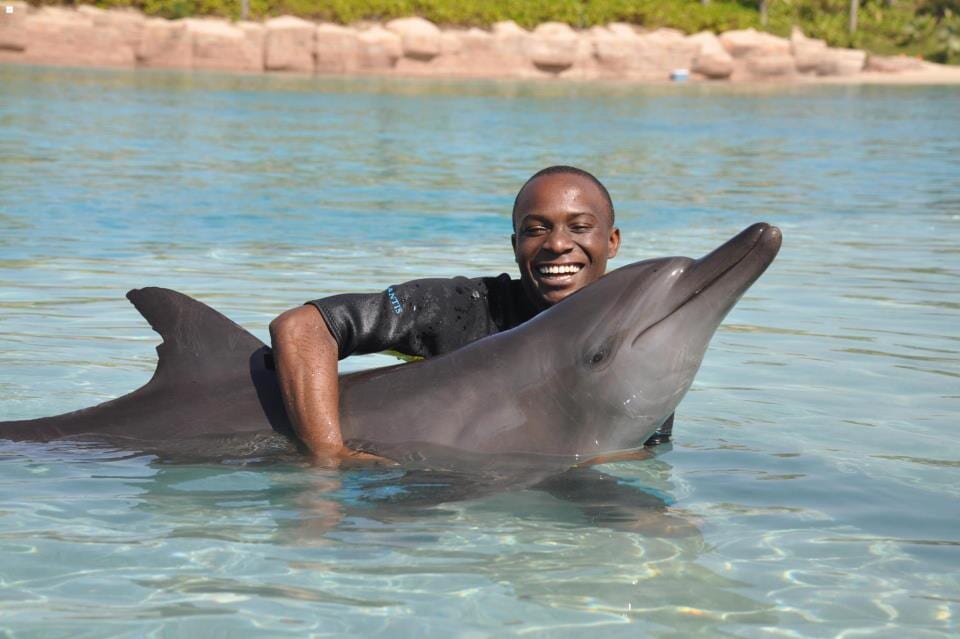 Person with a dolphin in the water
